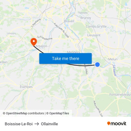 Boissise-Le-Roi to Ollainville map