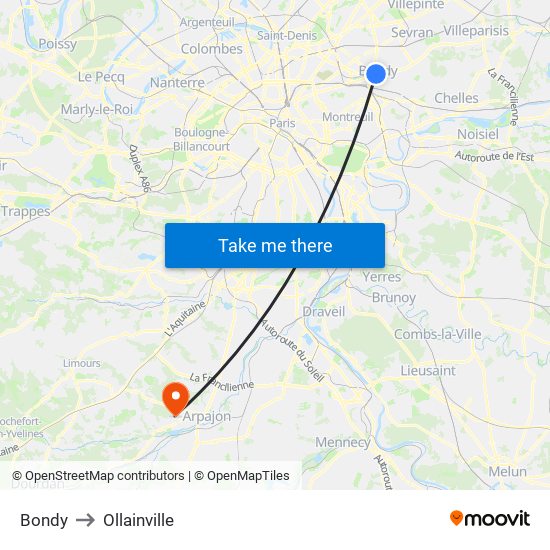Bondy to Ollainville map