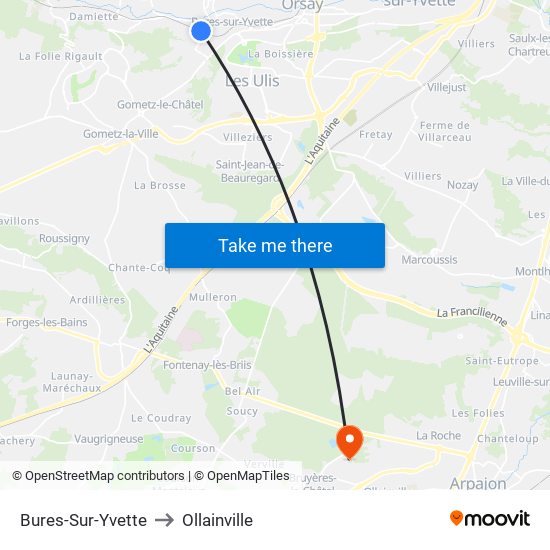 Bures-Sur-Yvette to Ollainville map