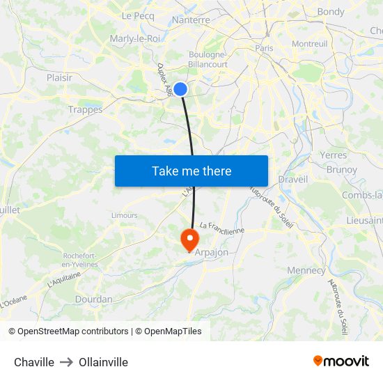 Chaville to Ollainville map