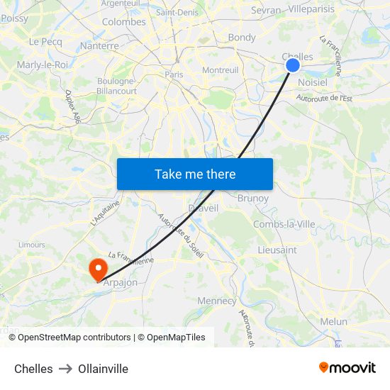 Chelles to Ollainville map