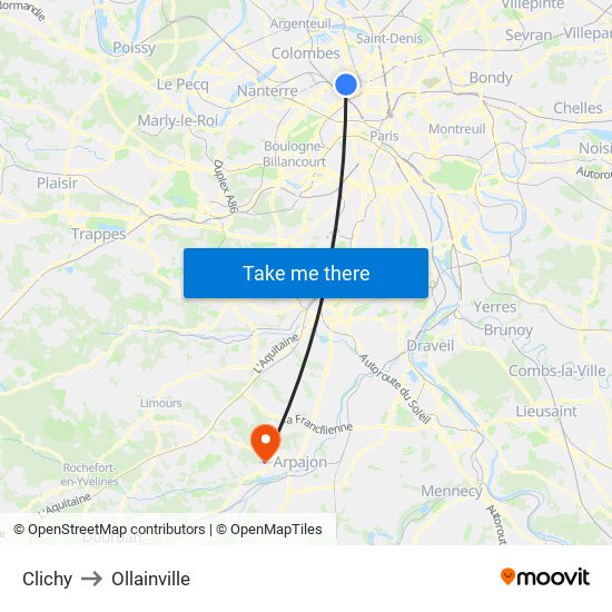 Clichy to Ollainville map
