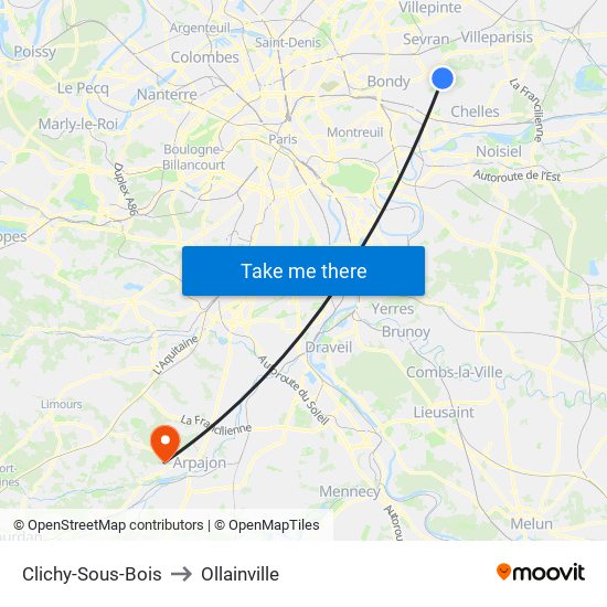 Clichy-Sous-Bois to Ollainville map