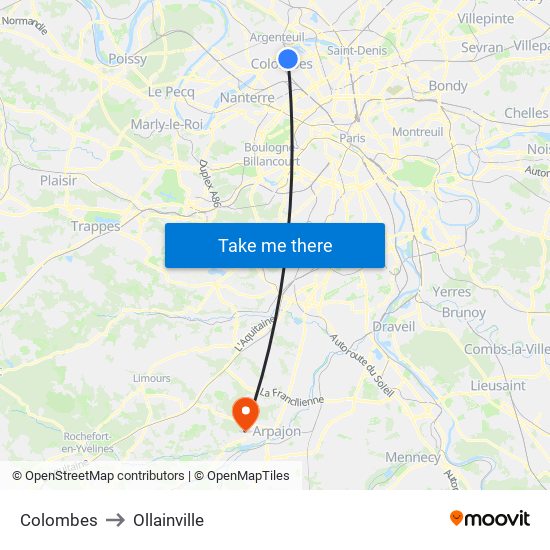 Colombes to Ollainville map