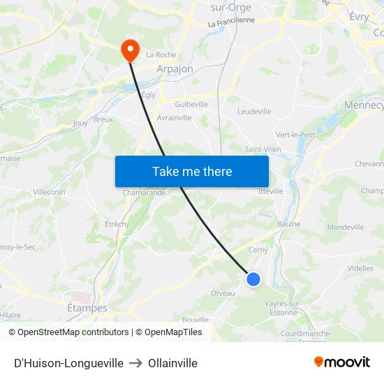 D'Huison-Longueville to Ollainville map