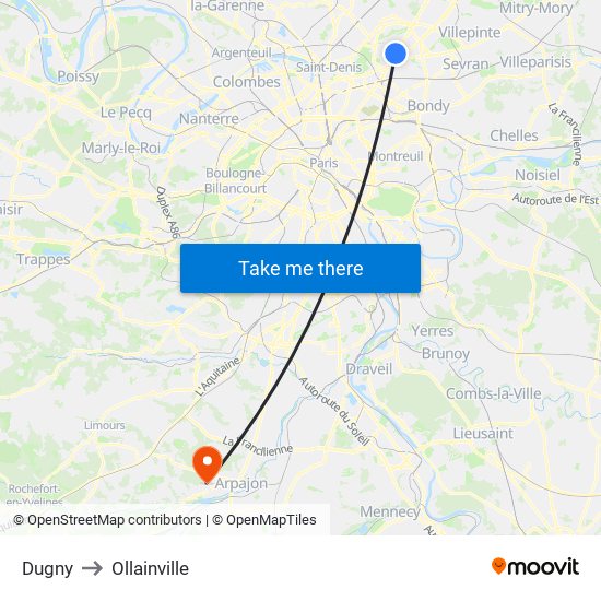 Dugny to Ollainville map