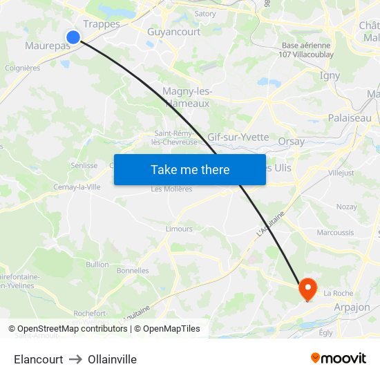 Elancourt to Ollainville map