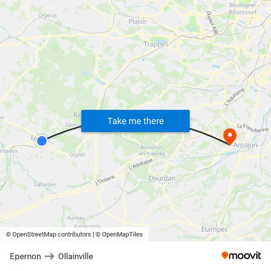 Epernon to Ollainville map