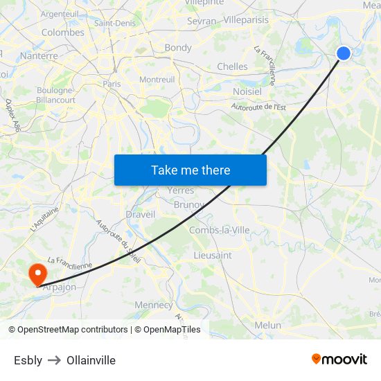 Esbly to Ollainville map