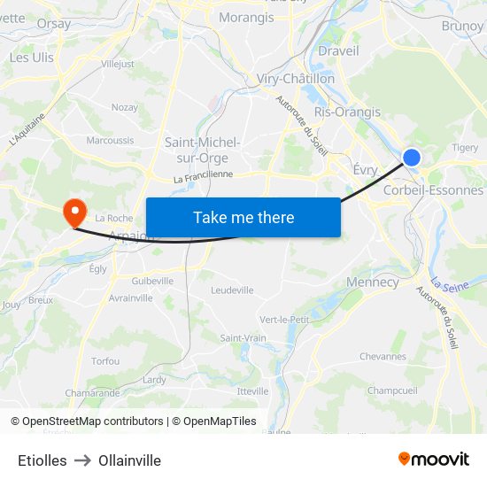 Etiolles to Ollainville map