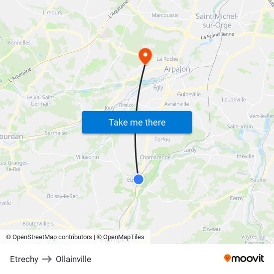 Etrechy to Ollainville map