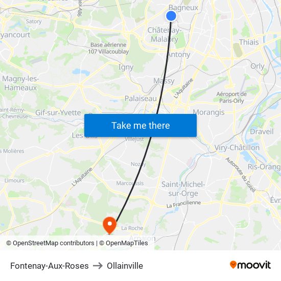 Fontenay-Aux-Roses to Ollainville map