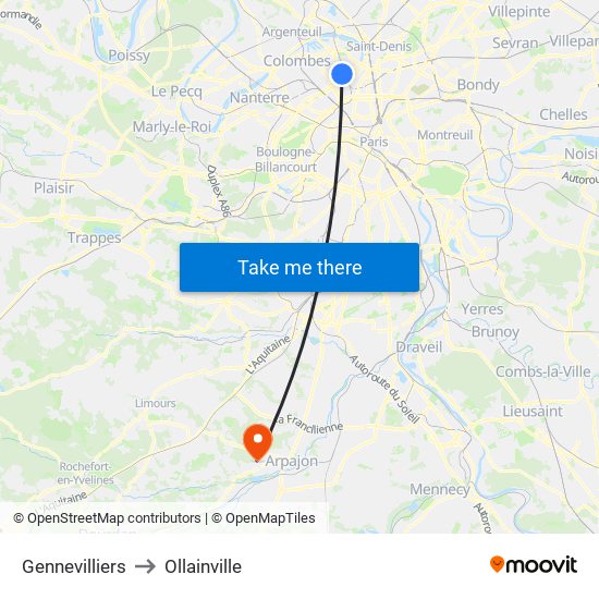 Gennevilliers to Ollainville map