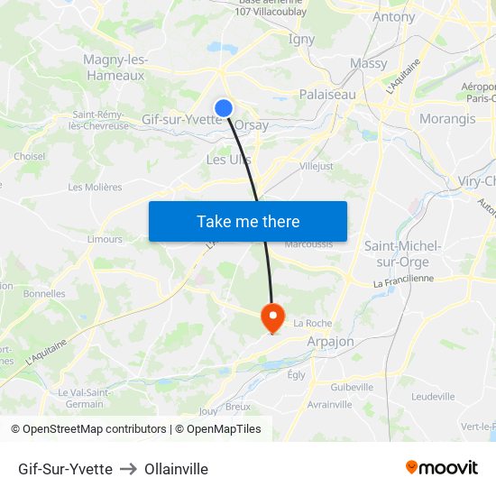 Gif-Sur-Yvette to Ollainville map