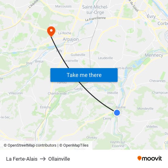 La Ferte-Alais to Ollainville map