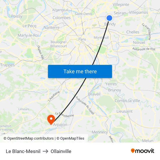 Le Blanc-Mesnil to Ollainville map