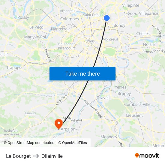 Le Bourget to Ollainville map