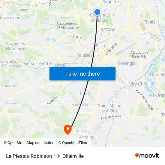 Le Plessis-Robinson to Ollainville map