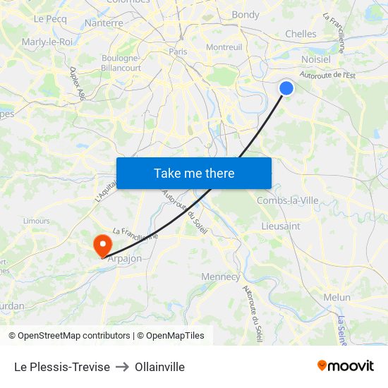 Le Plessis-Trevise to Ollainville map