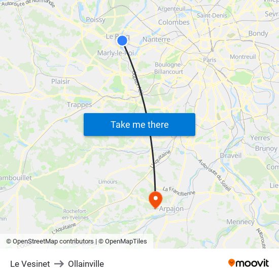 Le Vesinet to Ollainville map