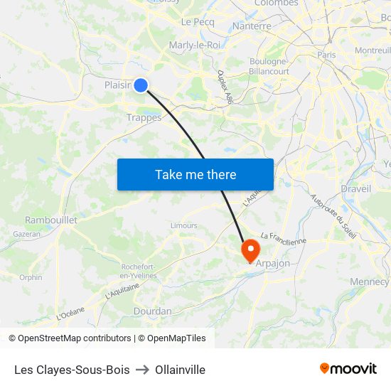 Les Clayes-Sous-Bois to Ollainville map