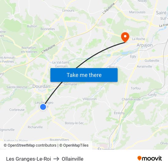 Les Granges-Le-Roi to Ollainville map
