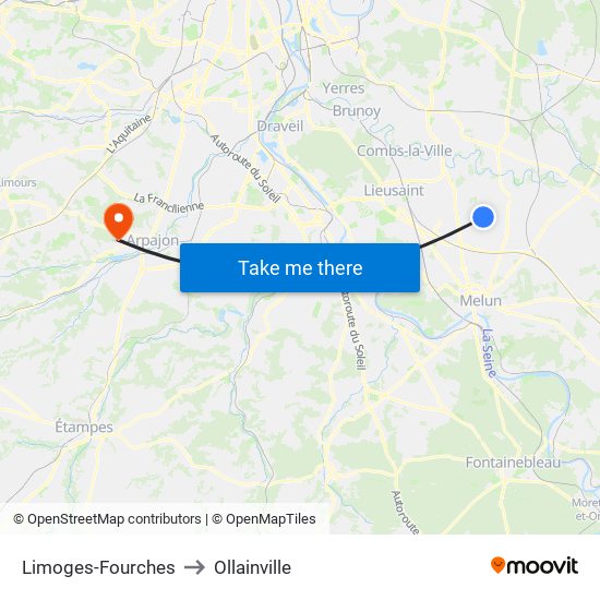 Limoges-Fourches to Ollainville map