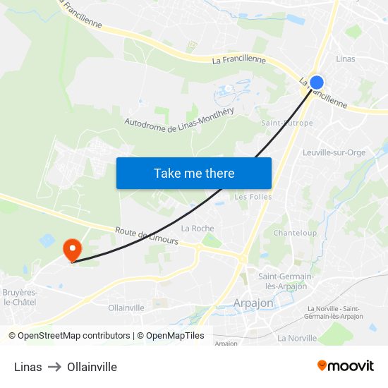 Linas to Ollainville map