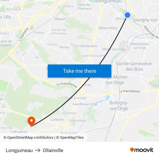 Longjumeau to Ollainville map