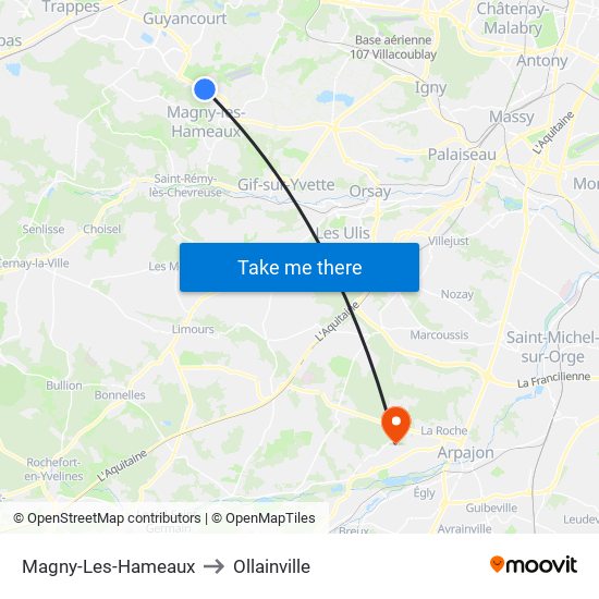 Magny-Les-Hameaux to Ollainville map