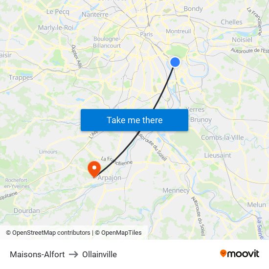 Maisons-Alfort to Ollainville map