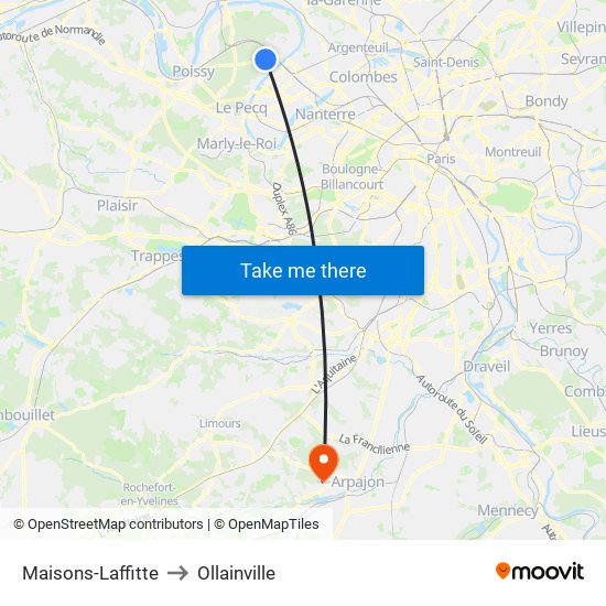 Maisons-Laffitte to Ollainville map