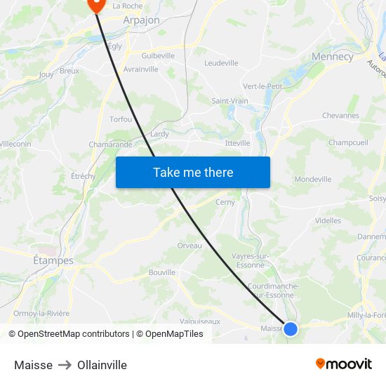 Maisse to Ollainville map