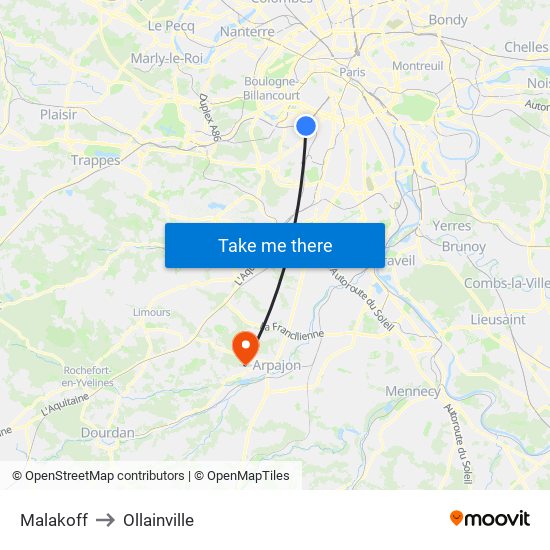 Malakoff to Ollainville map