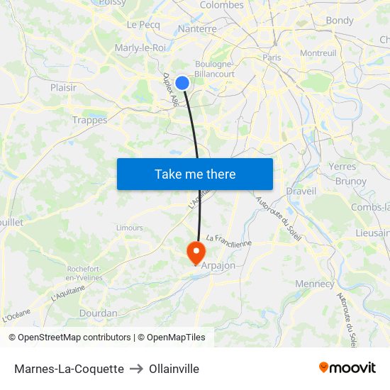 Marnes-La-Coquette to Ollainville map