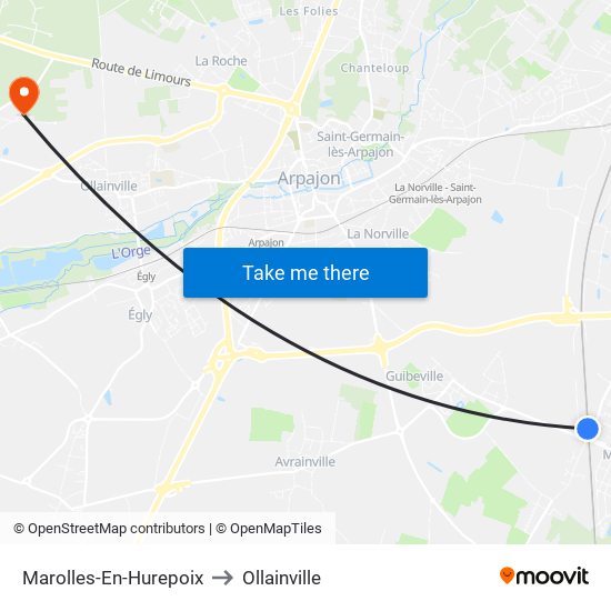 Marolles-En-Hurepoix to Ollainville map