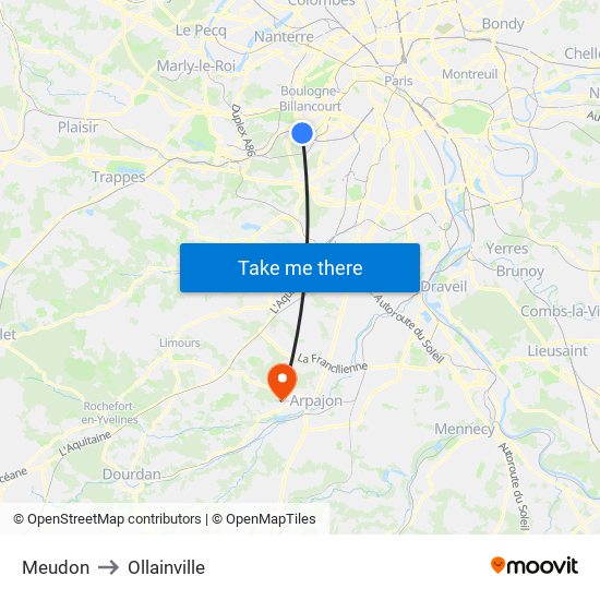Meudon to Ollainville map
