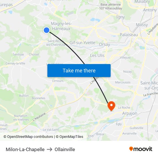 Milon-La-Chapelle to Ollainville map