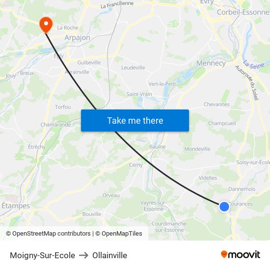 Moigny-Sur-Ecole to Ollainville map