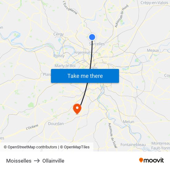 Moisselles to Ollainville map