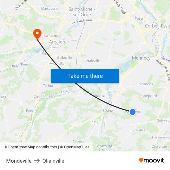 Mondeville to Ollainville map