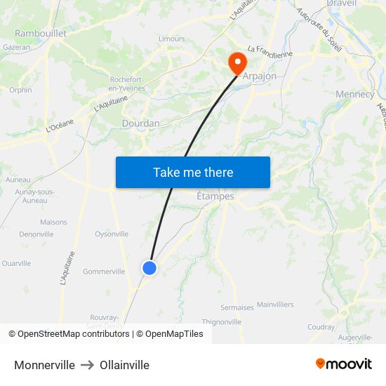 Monnerville to Ollainville map