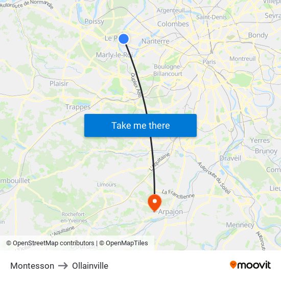 Montesson to Ollainville map