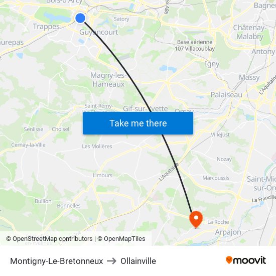 Montigny-Le-Bretonneux to Ollainville map
