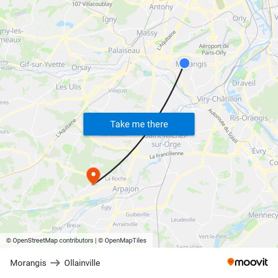 Morangis to Ollainville map