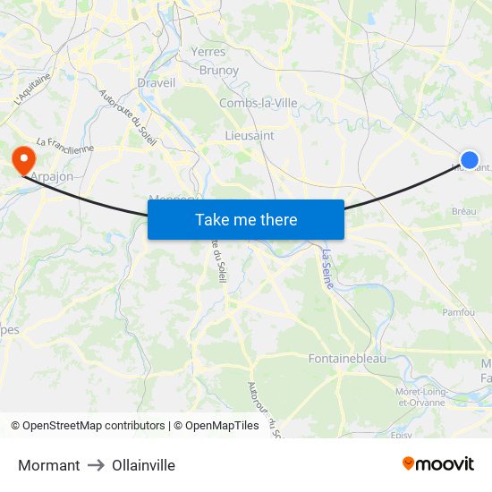 Mormant to Ollainville map