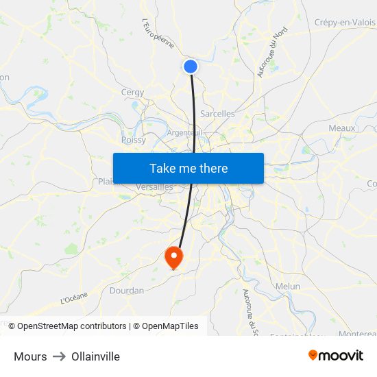Mours to Ollainville map