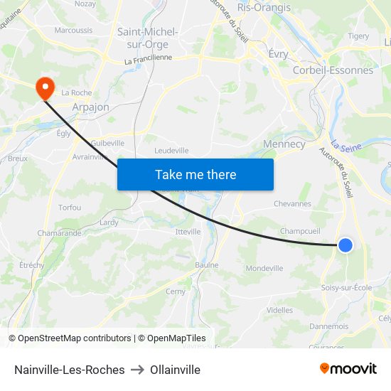 Nainville-Les-Roches to Ollainville map