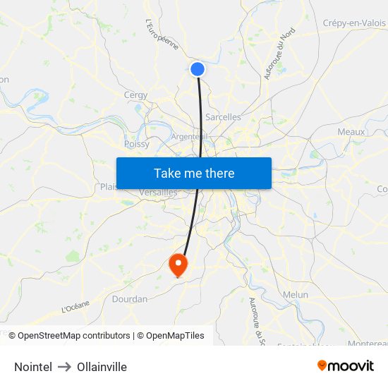 Nointel to Ollainville map