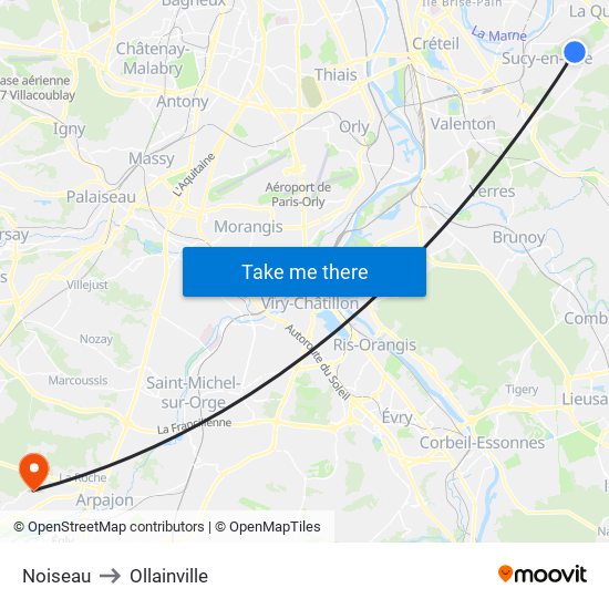 Noiseau to Ollainville map